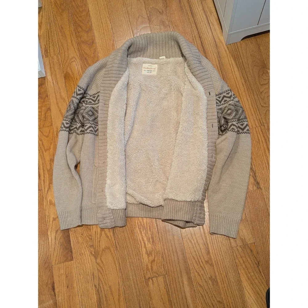 Nordic Fair Isle Sherpa Lined Shawl Collar Cardigan Weatherproof Vintage Large